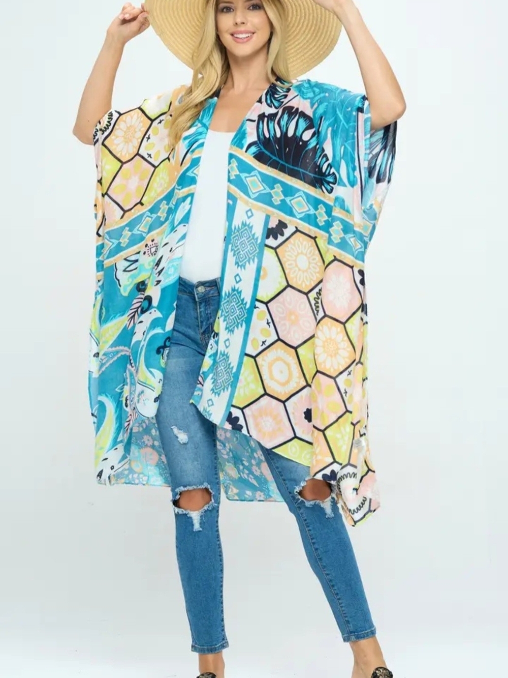 Women’s Turquoise Multicolor Kimono.
